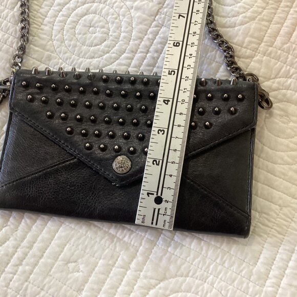 Rebecca Minkoff Black Leather Studded Crossbody Clutch Purse With Chain Strap & - Picture 11 of 16